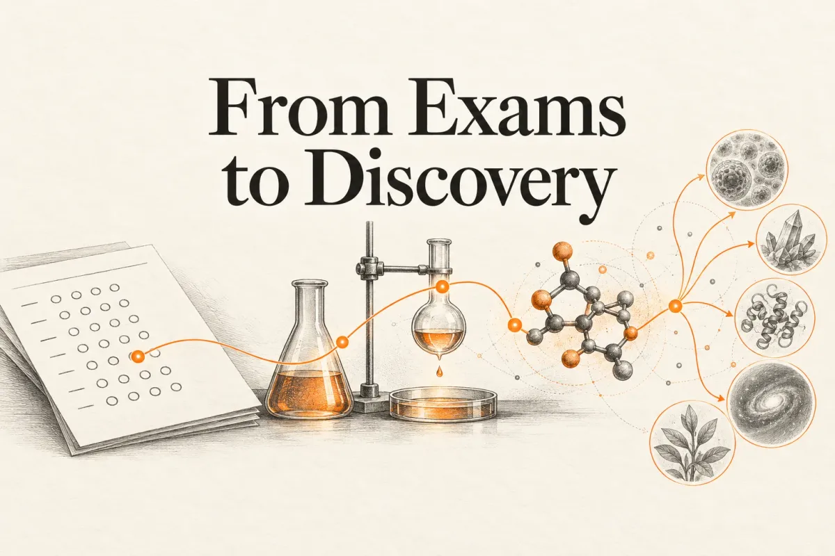 From Exams to Discovery — evaluating the scientific research process